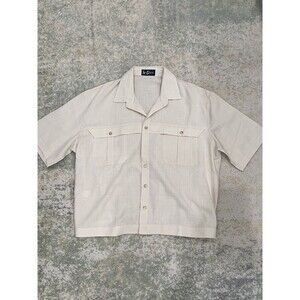 Vtg Alan Stuart Polo Shirt Men XL Ivory Front Pockets Textured POLYESTER